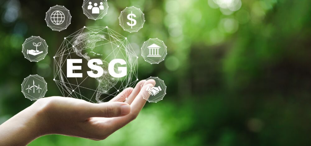 ESG icon concept in the hand for environmental, social, and gove