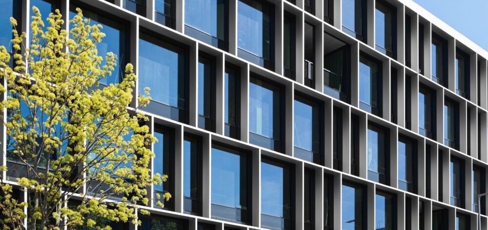 modern office building facade, corporate real estate exterior