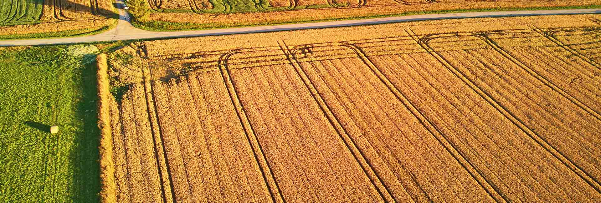 Aerial view of pastures and farmlands in Brittany, France