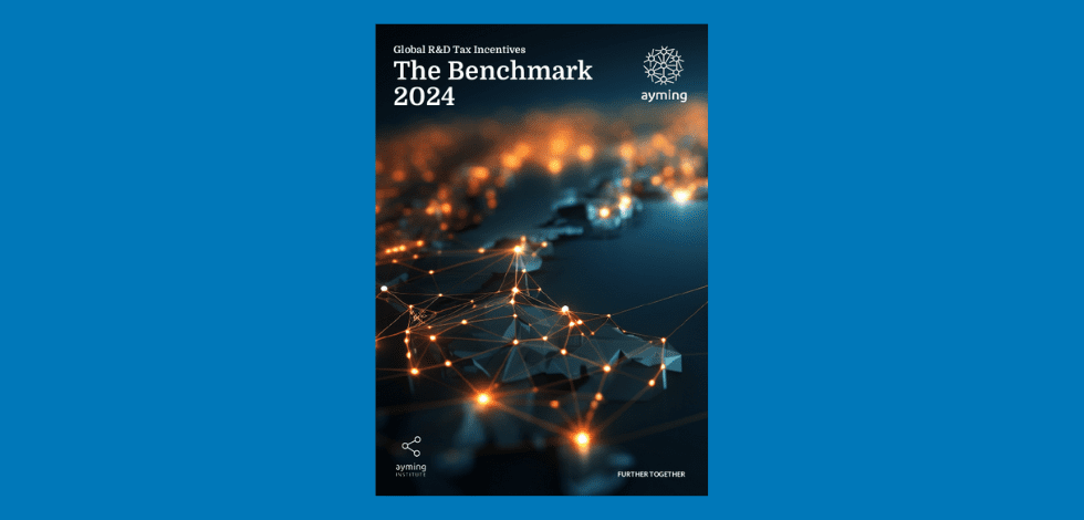 Front cover of "The Benchmark 2024", a pamphlet on R&D Tax Incentives