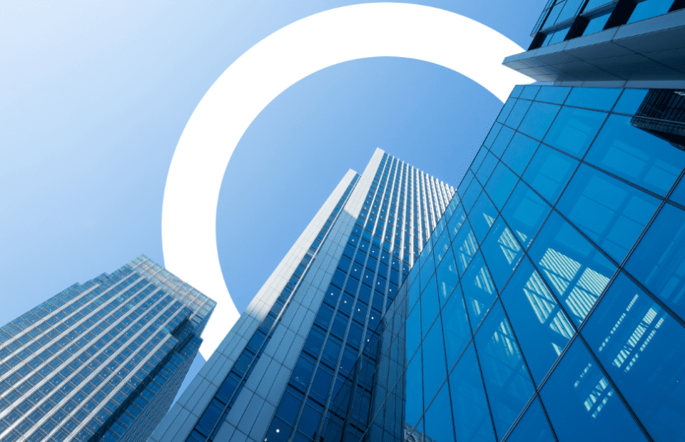 Blue office buildings in skyline