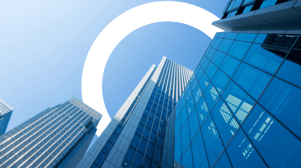 Blue office buildings in skyline